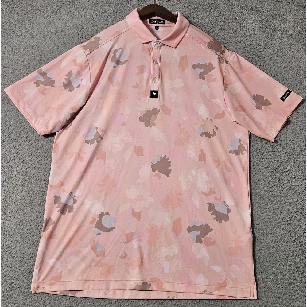 Bad Birdie Polo Shirt Mens Large Pink Camo Golf Stretch Short Sleeve Athletic - Picture 2 of 7
